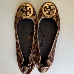 Tory Burch Animal Print Flats with Gold Emblem
